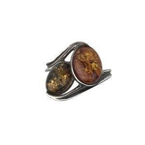 Vintage KK Sterling Silver Amber Ring Size 7